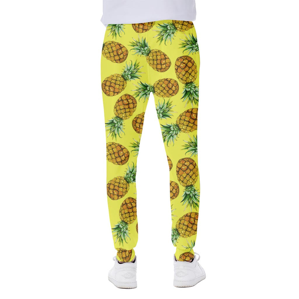 Pastel Yellow Pineapple Pattern Print Scuba Joggers