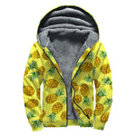 Pastel Yellow Pineapple Pattern Print Sherpa Lined Zip Up Hoodie