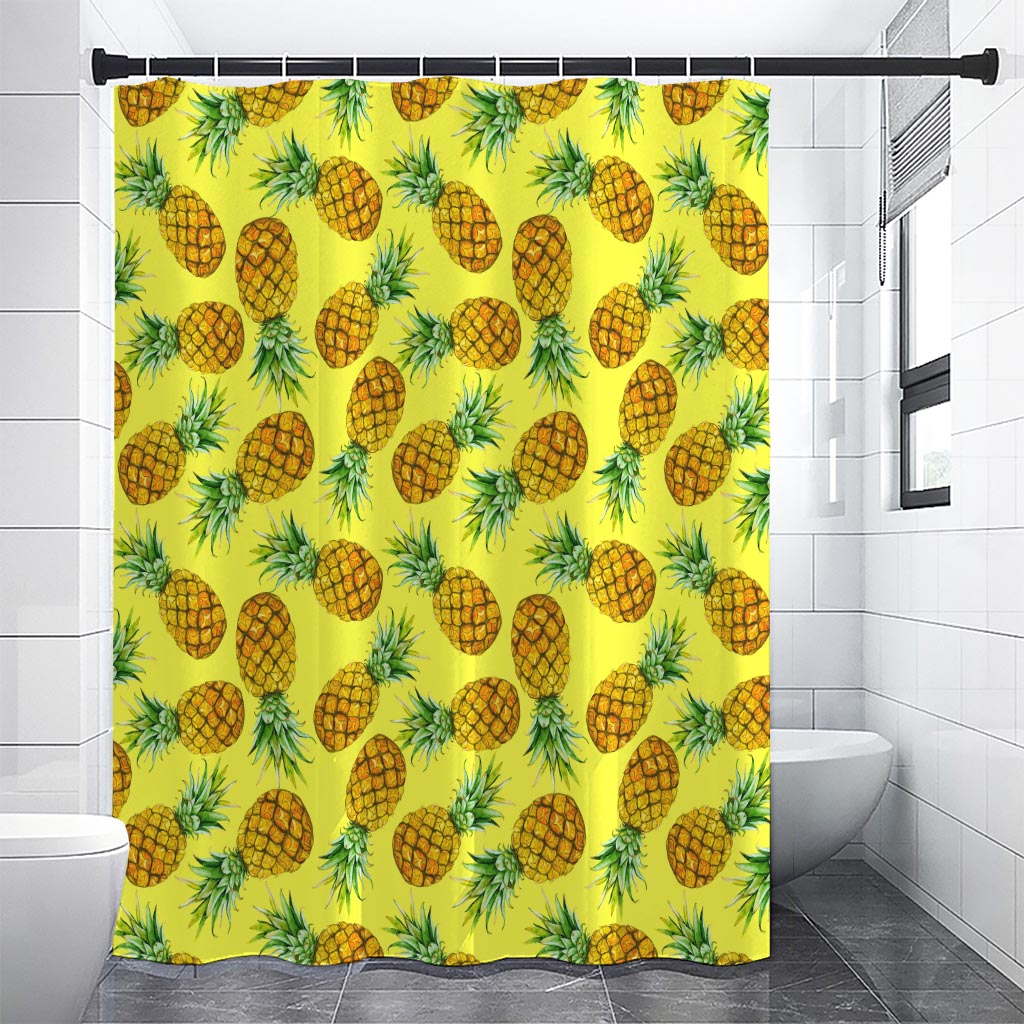 Pastel Yellow Pineapple Pattern Print Shower Curtain