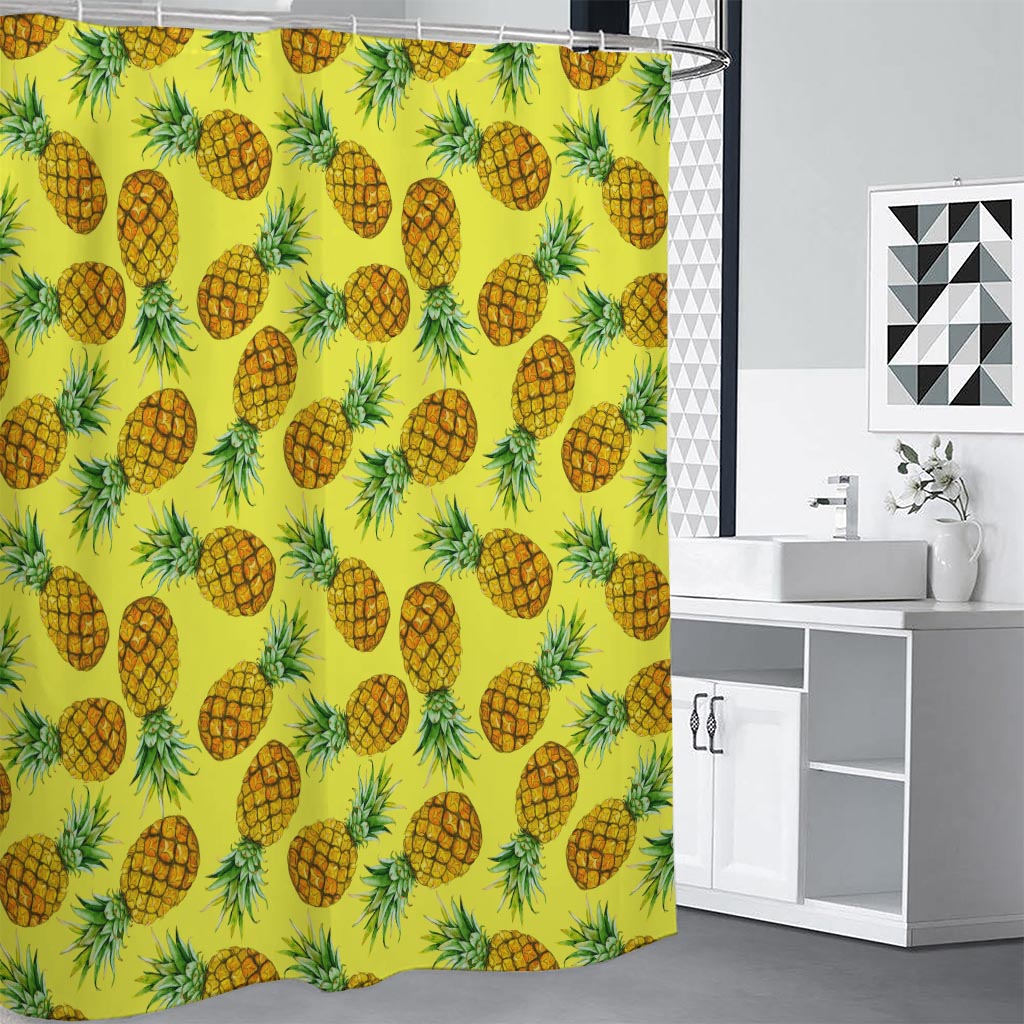 Pastel Yellow Pineapple Pattern Print Shower Curtain