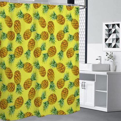 Pastel Yellow Pineapple Pattern Print Shower Curtain