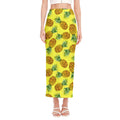 Pastel Yellow Pineapple Pattern Print Side Slit Maxi Skirt