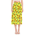 Pastel Yellow Pineapple Pattern Print Side Slit Midi Skirt
