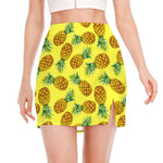 Pastel Yellow Pineapple Pattern Print Side Slit Mini Skirt