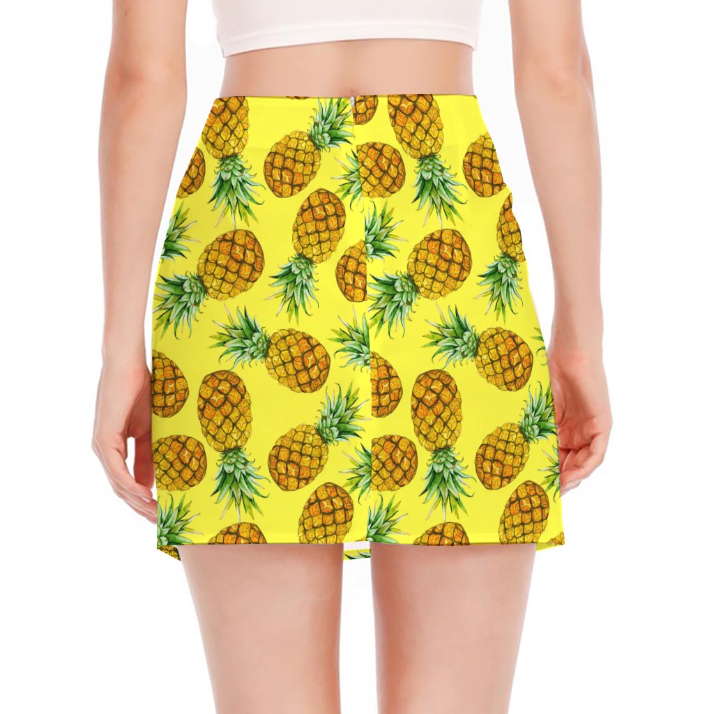 Pastel Yellow Pineapple Pattern Print Side Slit Mini Skirt