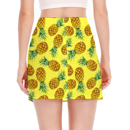 Pastel Yellow Pineapple Pattern Print Side Slit Mini Skirt