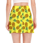 Pastel Yellow Pineapple Pattern Print Side Slit Mini Skirt