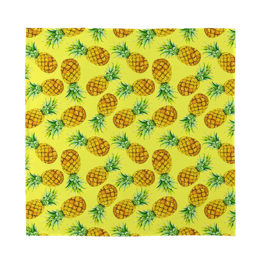 Pastel Yellow Pineapple Pattern Print Silk Bandana