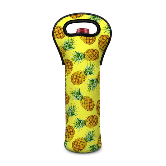 Pastel Yellow Pineapple Pattern Print Single Neoprene Wine Tote