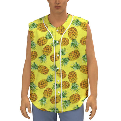 Pastel Yellow Pineapple Pattern Print Sleeveless Baseball Jersey