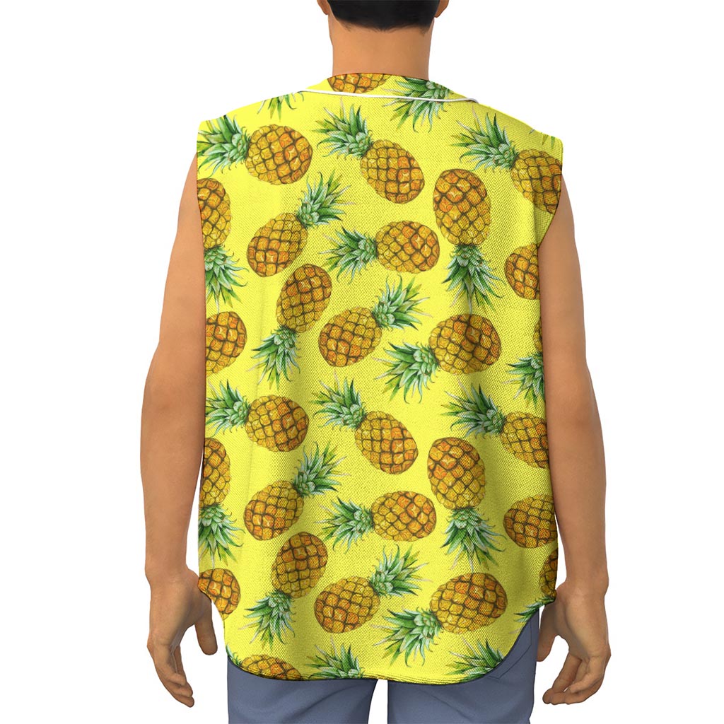 Pastel Yellow Pineapple Pattern Print Sleeveless Baseball Jersey