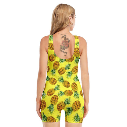 Pastel Yellow Pineapple Pattern Print Sleeveless One Piece Swimsuit