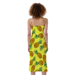 Pastel Yellow Pineapple Pattern Print Slim Fit Midi Cami Dress