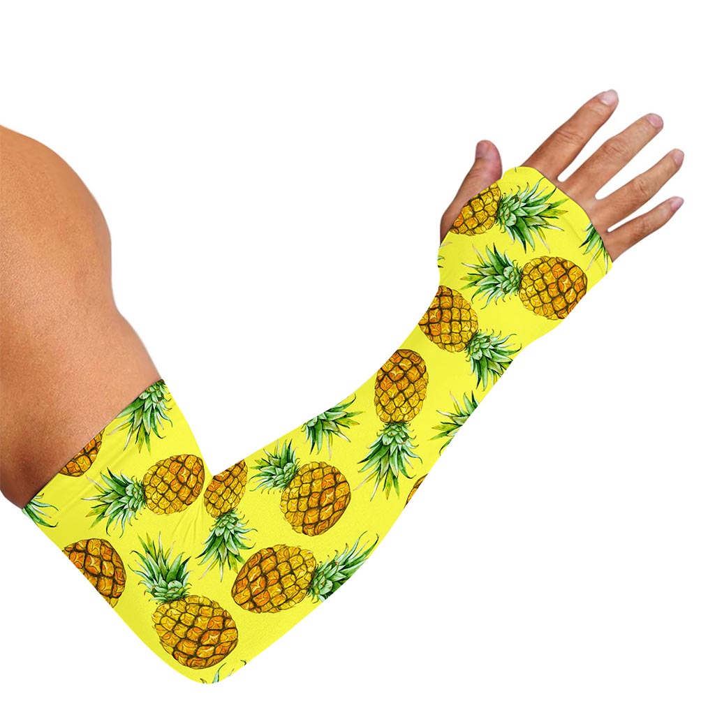 Pastel Yellow Pineapple Pattern Print Sun Protection Arm Sleeves