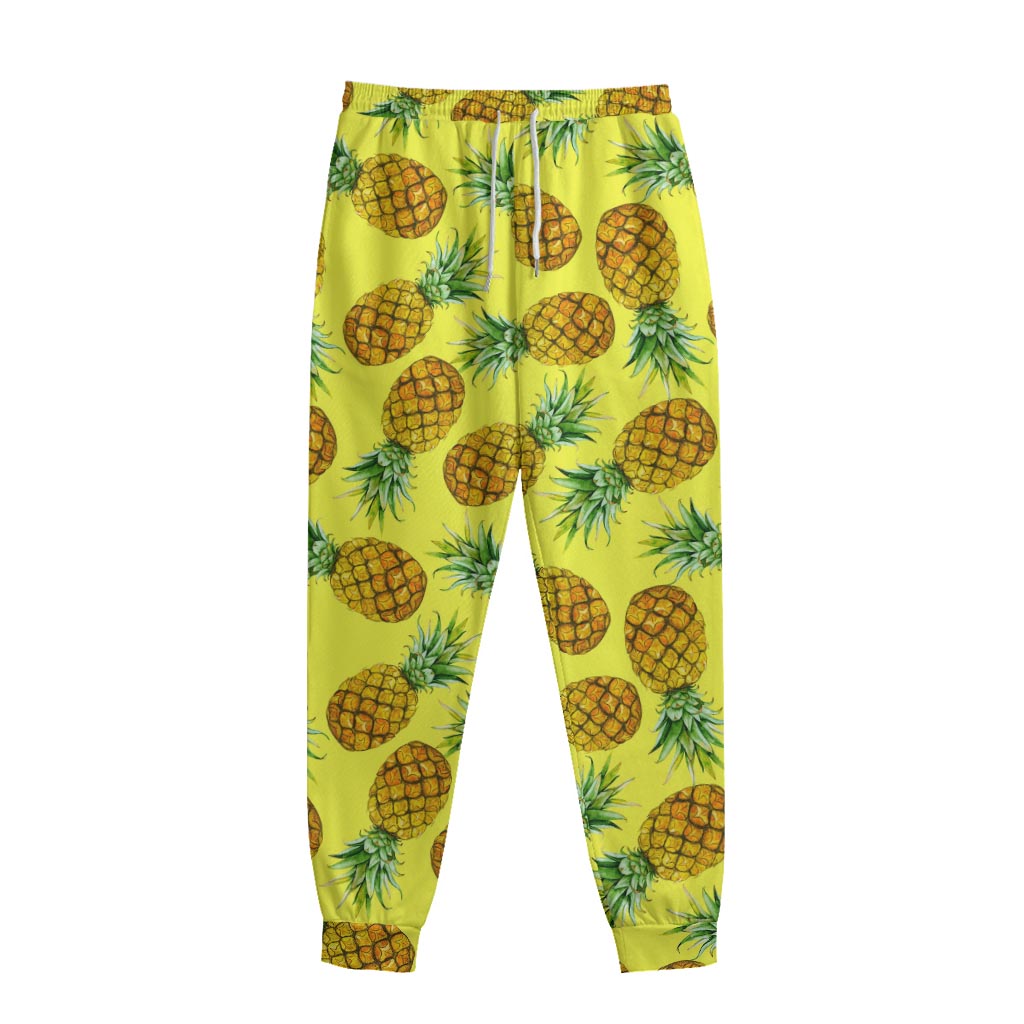 Pastel Yellow Pineapple Pattern Print Sweatpants