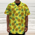 Pastel Yellow Pineapple Pattern Print Textured Short Sleeve Shirt