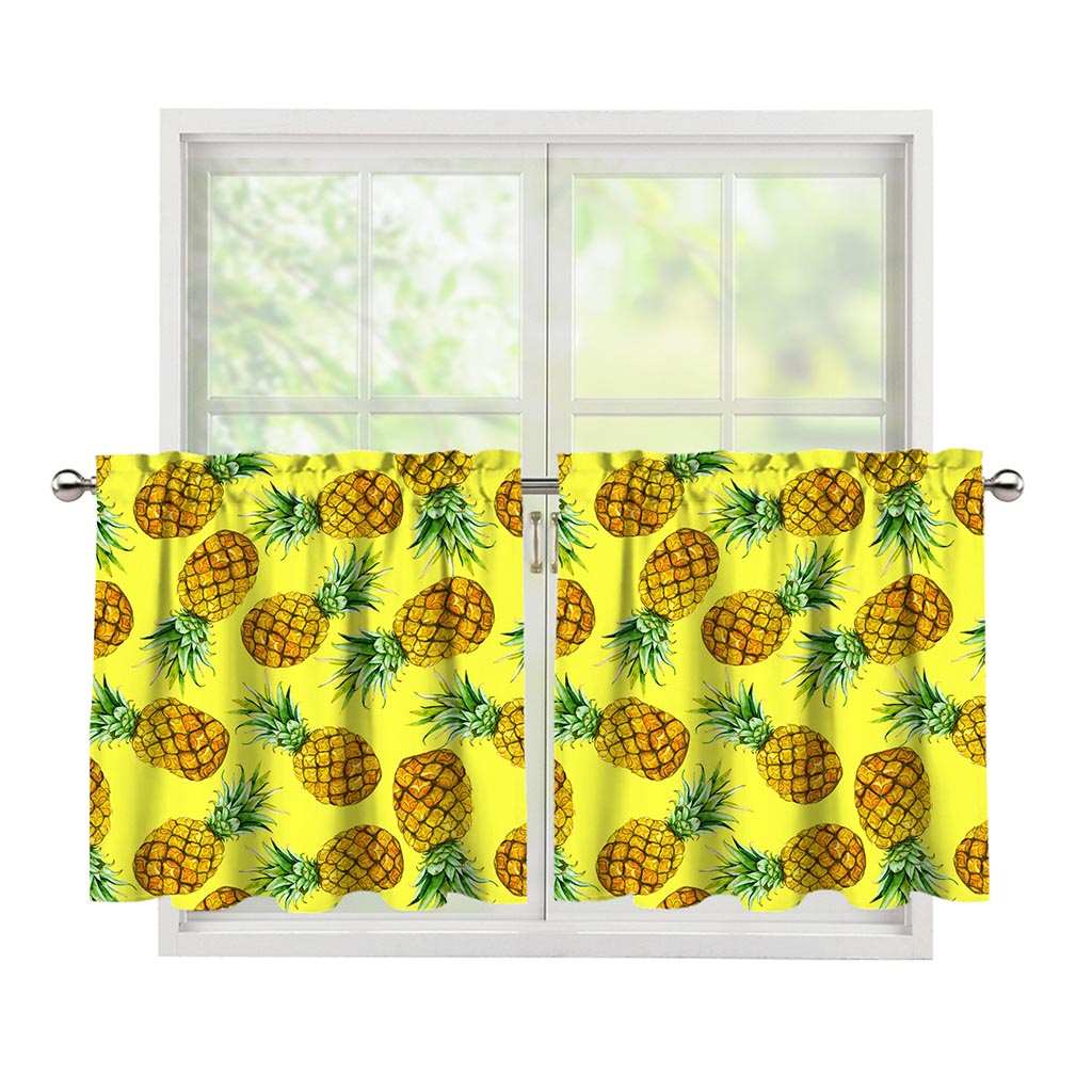 Pastel Yellow Pineapple Pattern Print Tier Curtains