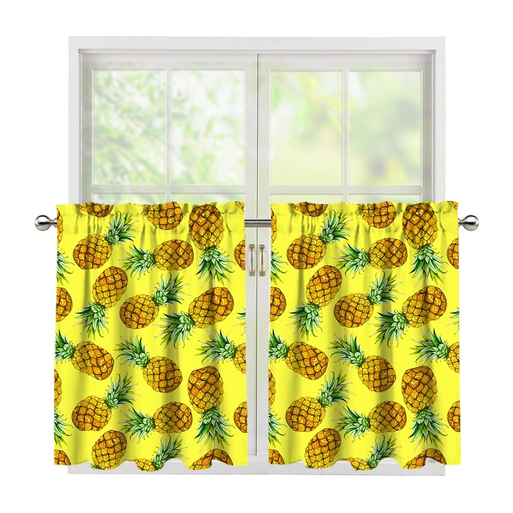 Pastel Yellow Pineapple Pattern Print Tier Curtains