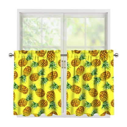 Pastel Yellow Pineapple Pattern Print Tier Curtains
