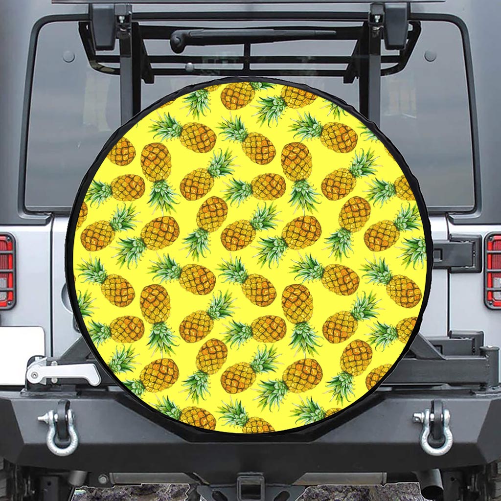 Pastel Yellow Pineapple Pattern Print Tire Cover