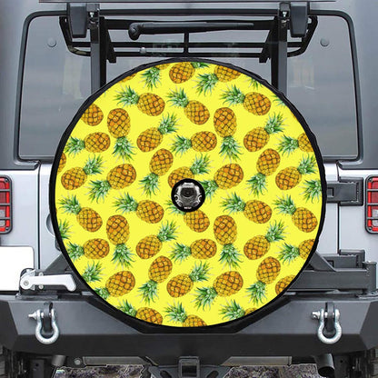 Pastel Yellow Pineapple Pattern Print Tire Cover With Camera Hole