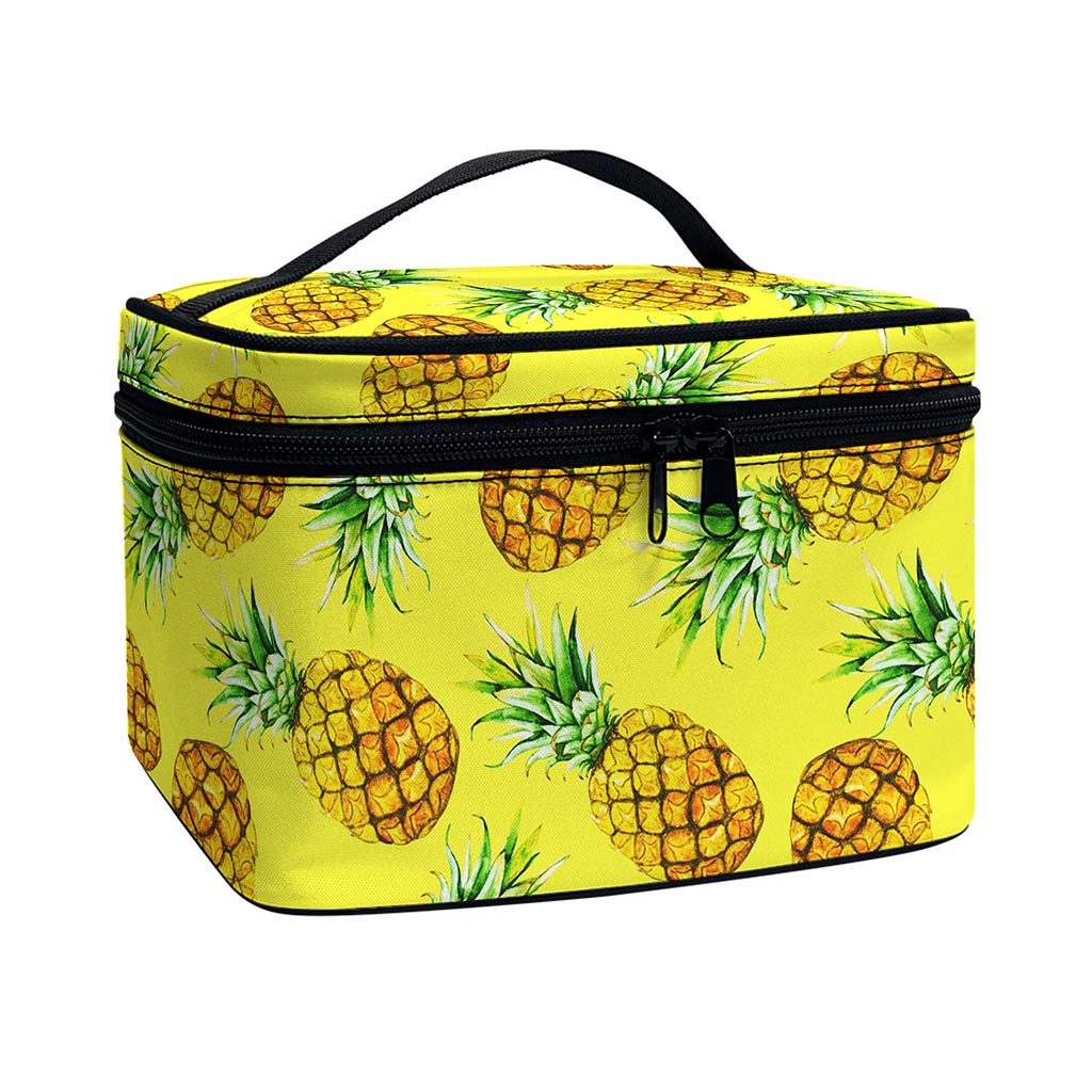 Pastel Yellow Pineapple Pattern Print Travel Makeup Bag