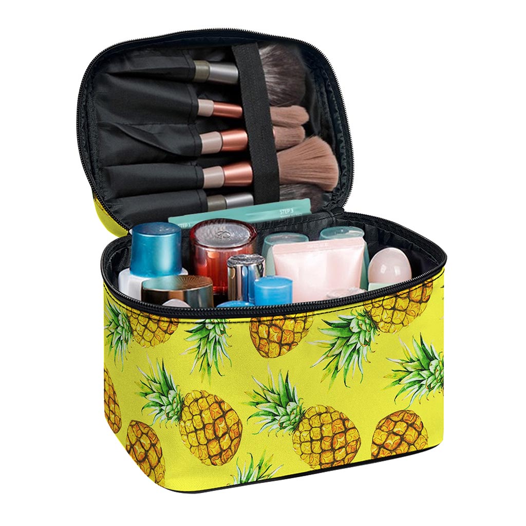 Pastel Yellow Pineapple Pattern Print Travel Makeup Bag