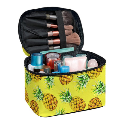 Pastel Yellow Pineapple Pattern Print Travel Makeup Bag