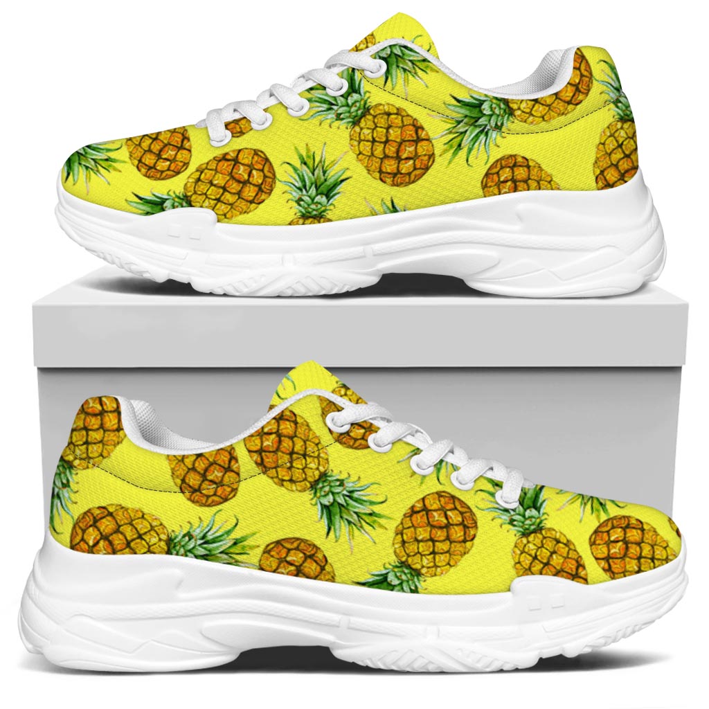 Pastel Yellow Pineapple Pattern Print White Chunky Shoes