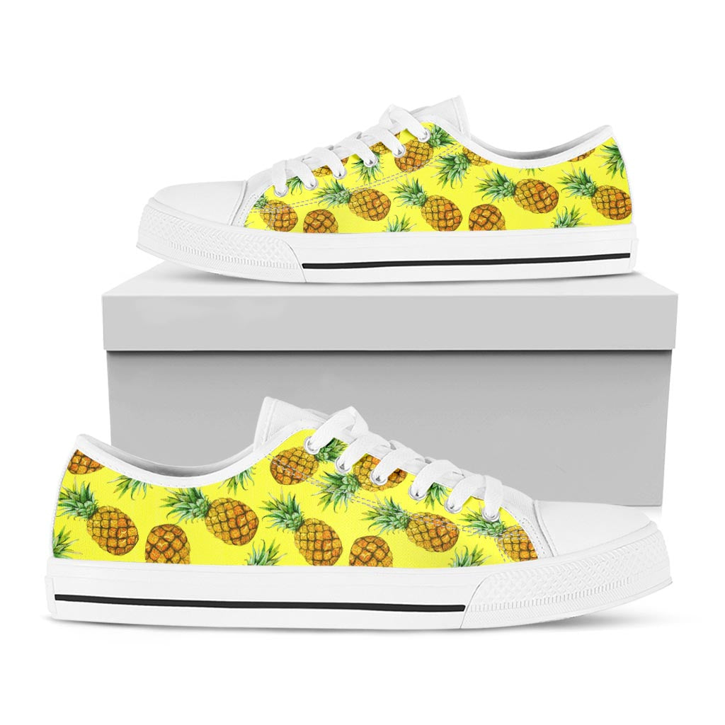 Pastel Yellow Pineapple Pattern Print White Low Top Sneakers