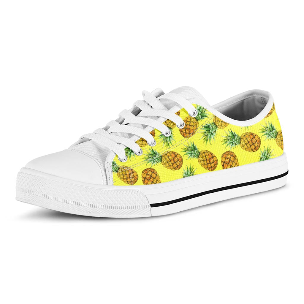 Pastel Yellow Pineapple Pattern Print White Low Top Sneakers