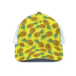 Pastel Yellow Pineapple Pattern Print White Mesh Trucker Cap