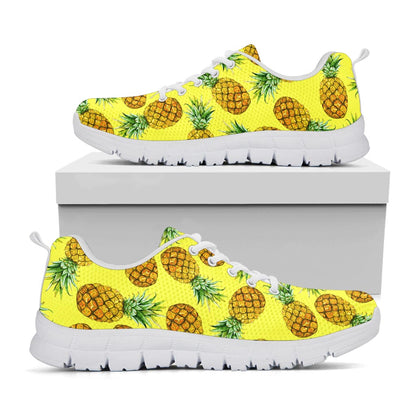 Pastel Yellow Pineapple Pattern Print White Running Shoes