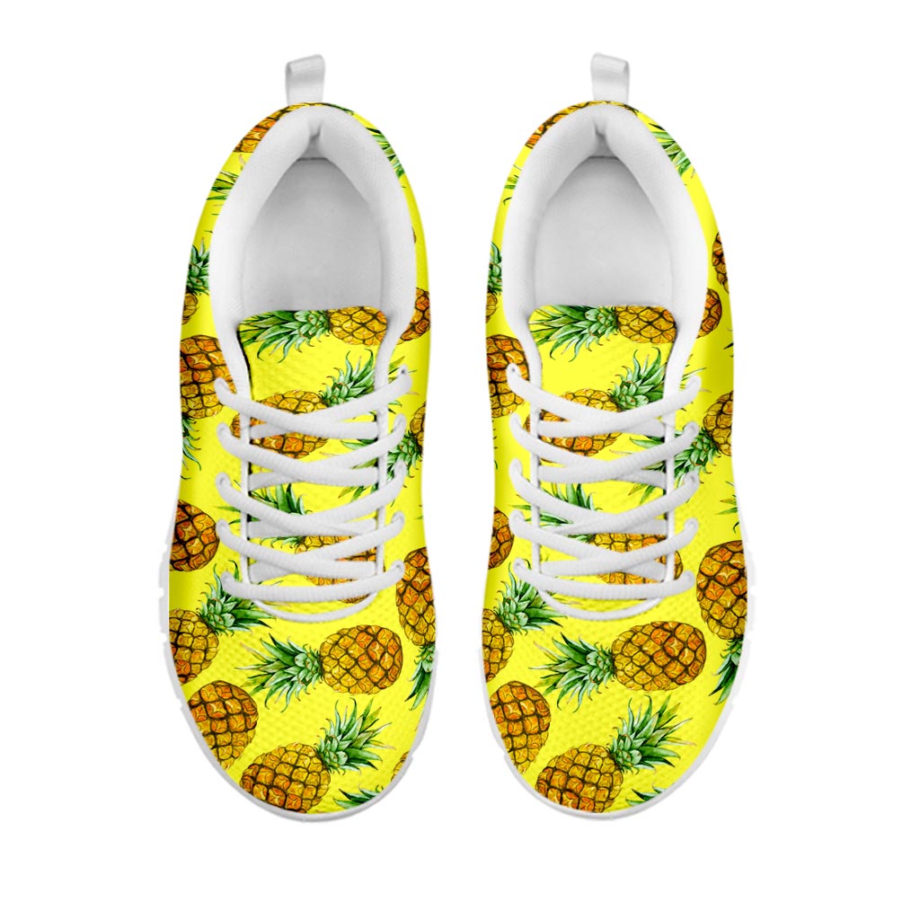 Pastel Yellow Pineapple Pattern Print White Running Shoes
