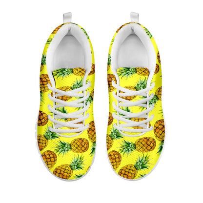 Pastel Yellow Pineapple Pattern Print White Running Shoes