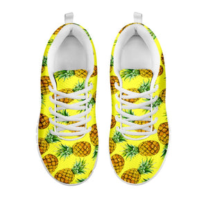 Pastel Yellow Pineapple Pattern Print White Running Shoes