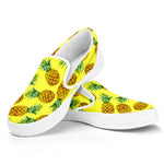 Pastel Yellow Pineapple Pattern Print White Slip On Sneakers