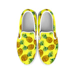 Pastel Yellow Pineapple Pattern Print White Slip On Sneakers