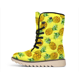 Pastel Yellow Pineapple Pattern Print Winter Boots