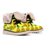 Pastel Yellow Pineapple Pattern Print Winter Boots