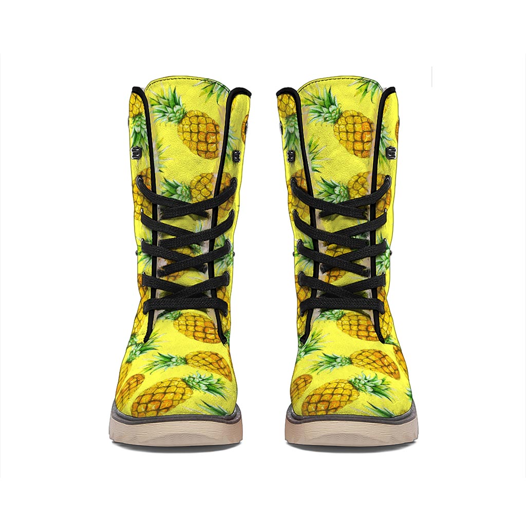 Pastel Yellow Pineapple Pattern Print Winter Boots