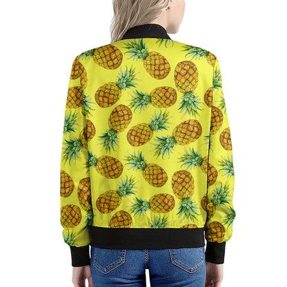 Pastel Yellow Pineapple Pattern Print Women's Bomber Jacket