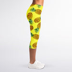 Pastel Yellow Pineapple Pattern Print Women's Capri Leggings
