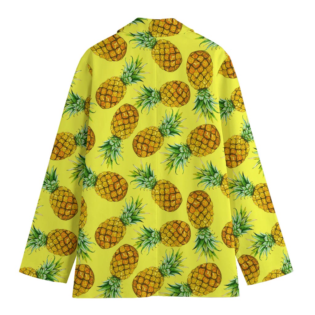 Pastel Yellow Pineapple Pattern Print Women's Cotton Blazer