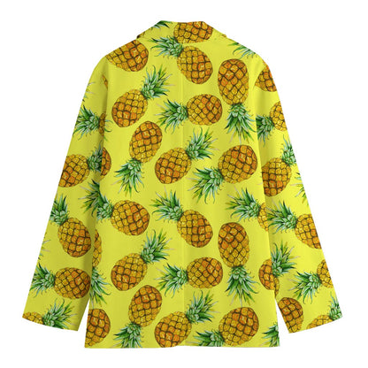 Pastel Yellow Pineapple Pattern Print Women's Cotton Blazer