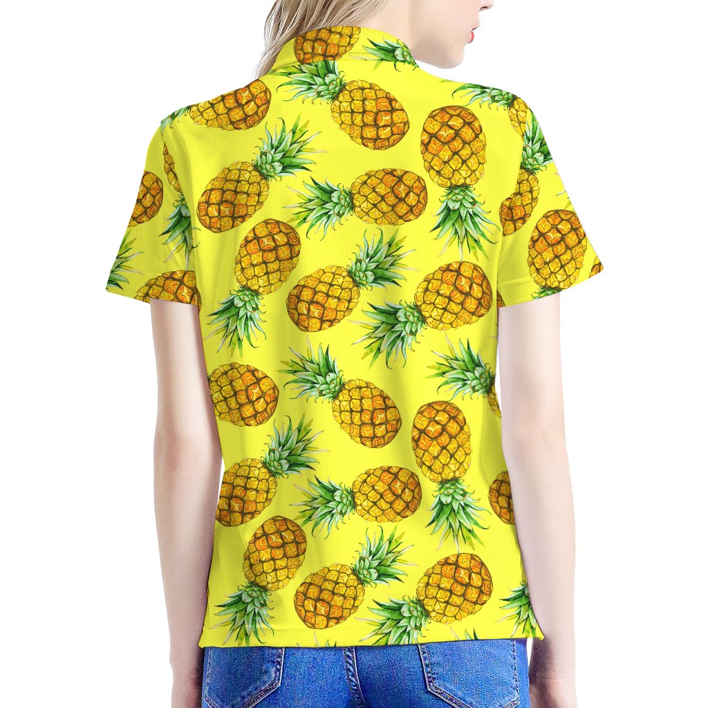 Pastel Yellow Pineapple Pattern Print Women's Polo Shirt