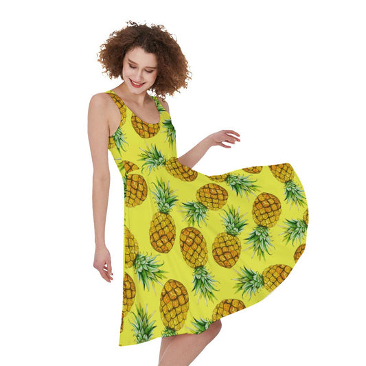 Pastel Yellow Pineapple Pattern Print Women's Sleeveless Dress