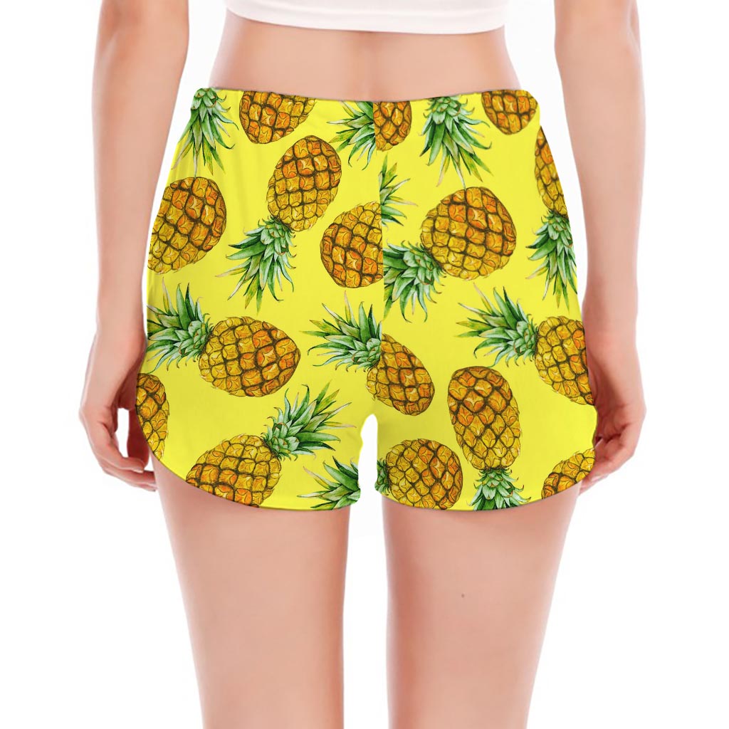 Pastel Yellow Pineapple Pattern Print Women's Split Running Shorts