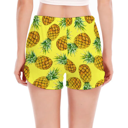 Pastel Yellow Pineapple Pattern Print Women's Split Running Shorts