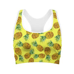 Pastel Yellow Pineapple Pattern Print Women's Sports Bra